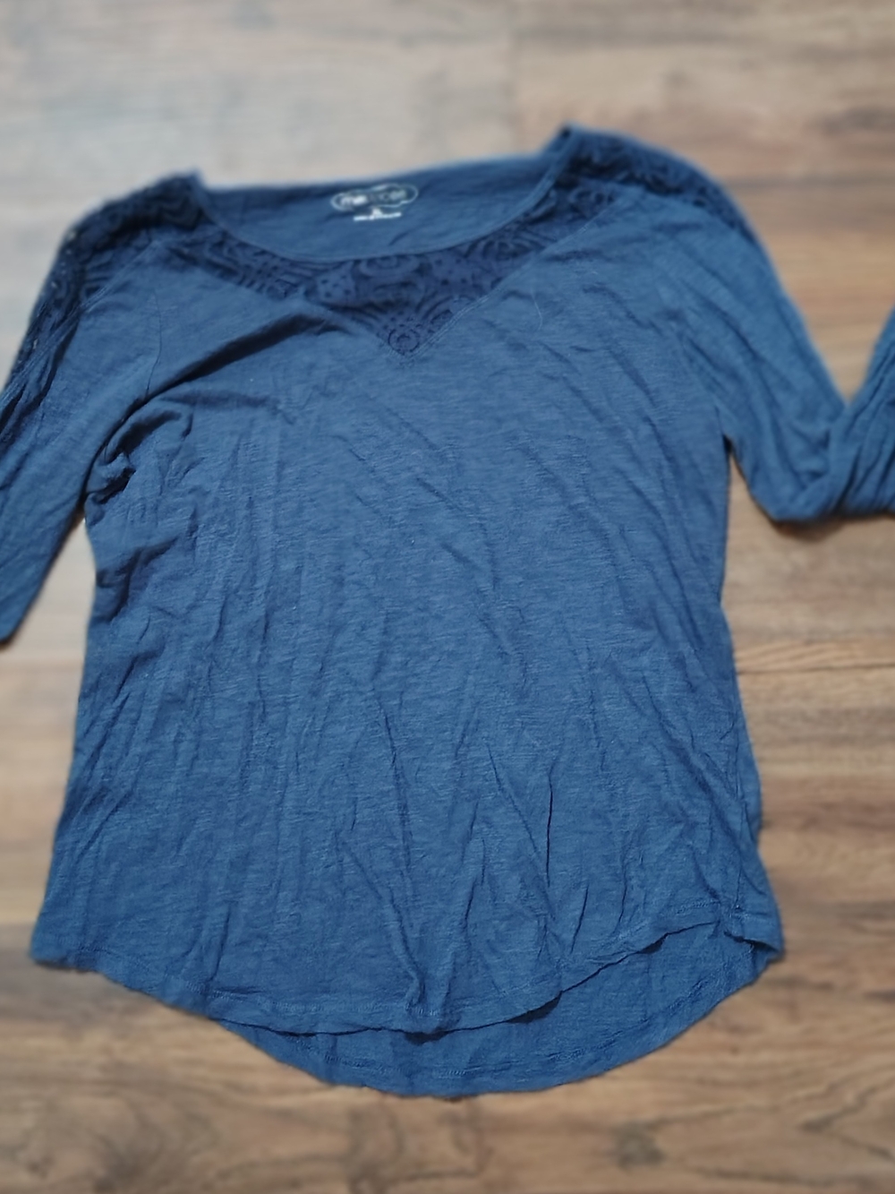 Maurices Navy Blue Lace-Detail Short Sleeve Tee